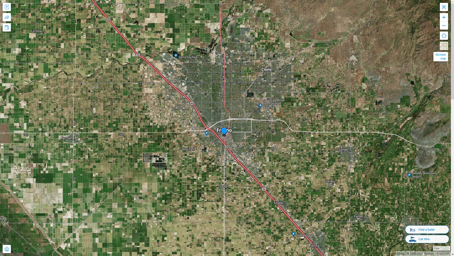 Fresno California Highway and Road Map with Satellite View